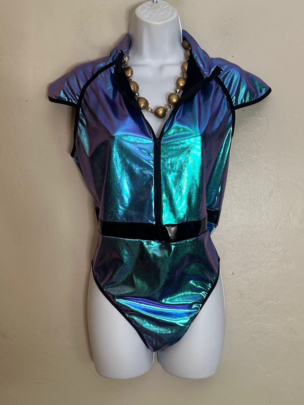 iefiel Iridescent Bodysuit Asian XXL ~ US medium/large Poly blend wet look metal